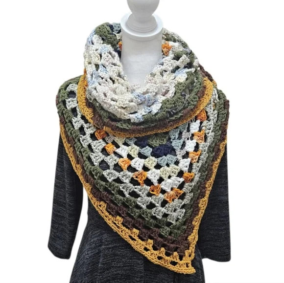 12-in-1 Granny Square Unique Shawl Cape Multicolor Crochet Wrap Fall Layering - Picture 17 of 17
